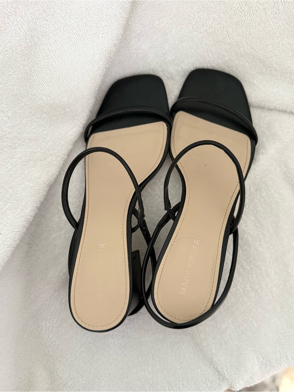 Marc Fisher Black Strappy Square-Toe Heeled Sandals
